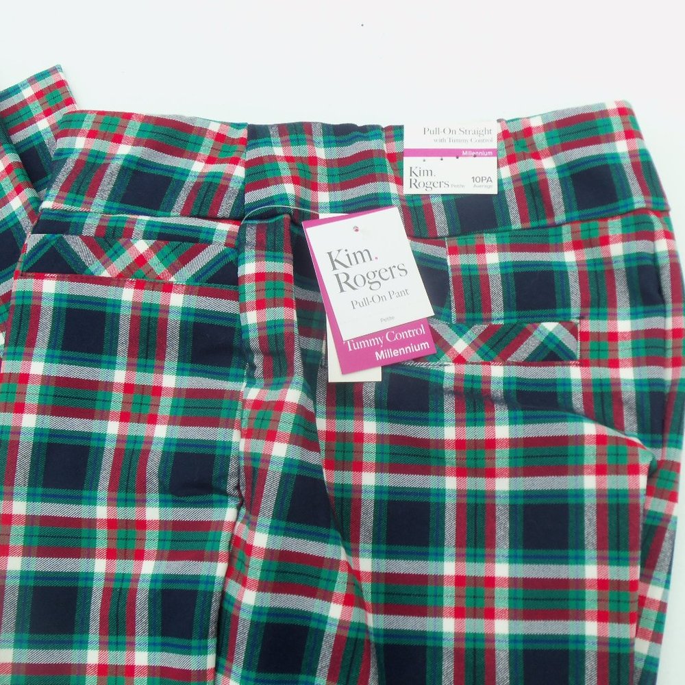 Kim Rogers 10 petite Pull On straight/Tummy control pants Tartan plaid NEW w/tag